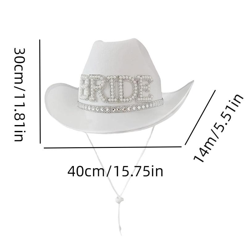 Популярная жемчужная алфавитная невеста Одиночная свадебная вечеринка Белая западная ковбойская шляпа, украшенная кристаллами