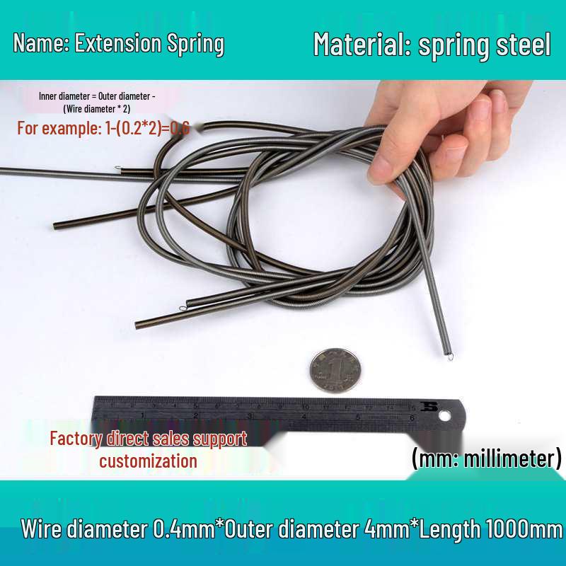 1m Spring Coil Extension with Hook - Strong Tensile Force, Thin Soft Sheath, for Tarpaulins & Sliding Doors