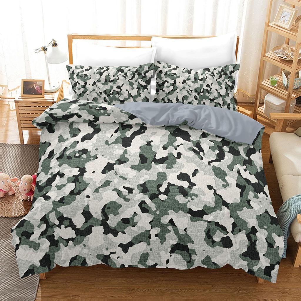Bedding Home Textiles 3D Digital Printing Three-Piece Military Camouflage Quilt Cover Pillowcase