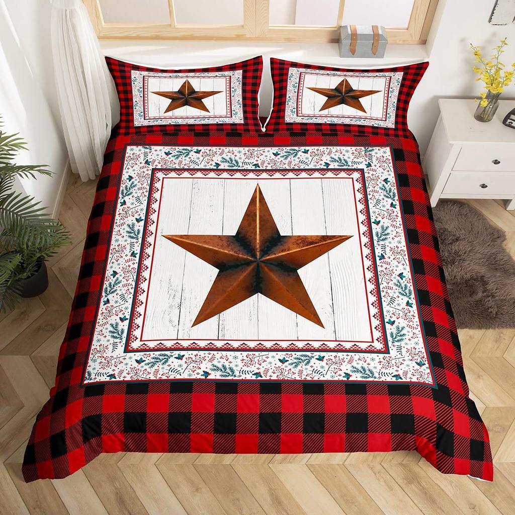 Geometric Grid Christmas Tree Three-Piece Digital Printed Bedding Set Bed Cover
