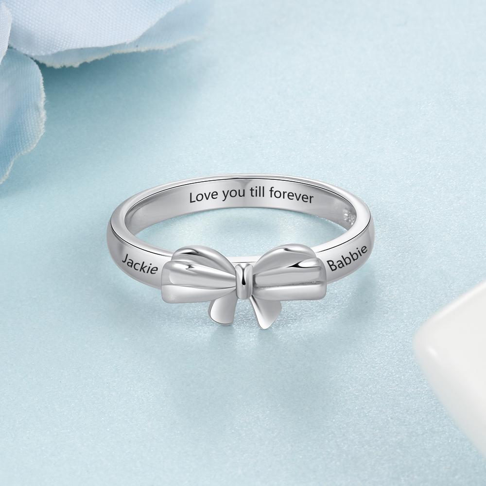Personalized Finger Ring Chic Trendy Jewelry Bow Shape Engraved 2 Names Custom Fine Rings For Women Souvenir Giveaway Present (Ri103813 )Trendy Rings