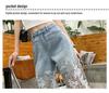 Women's Retro Lace Patchwork Straight-Leg Jeans - Slimming, Casual, Cross-Border Design Style.