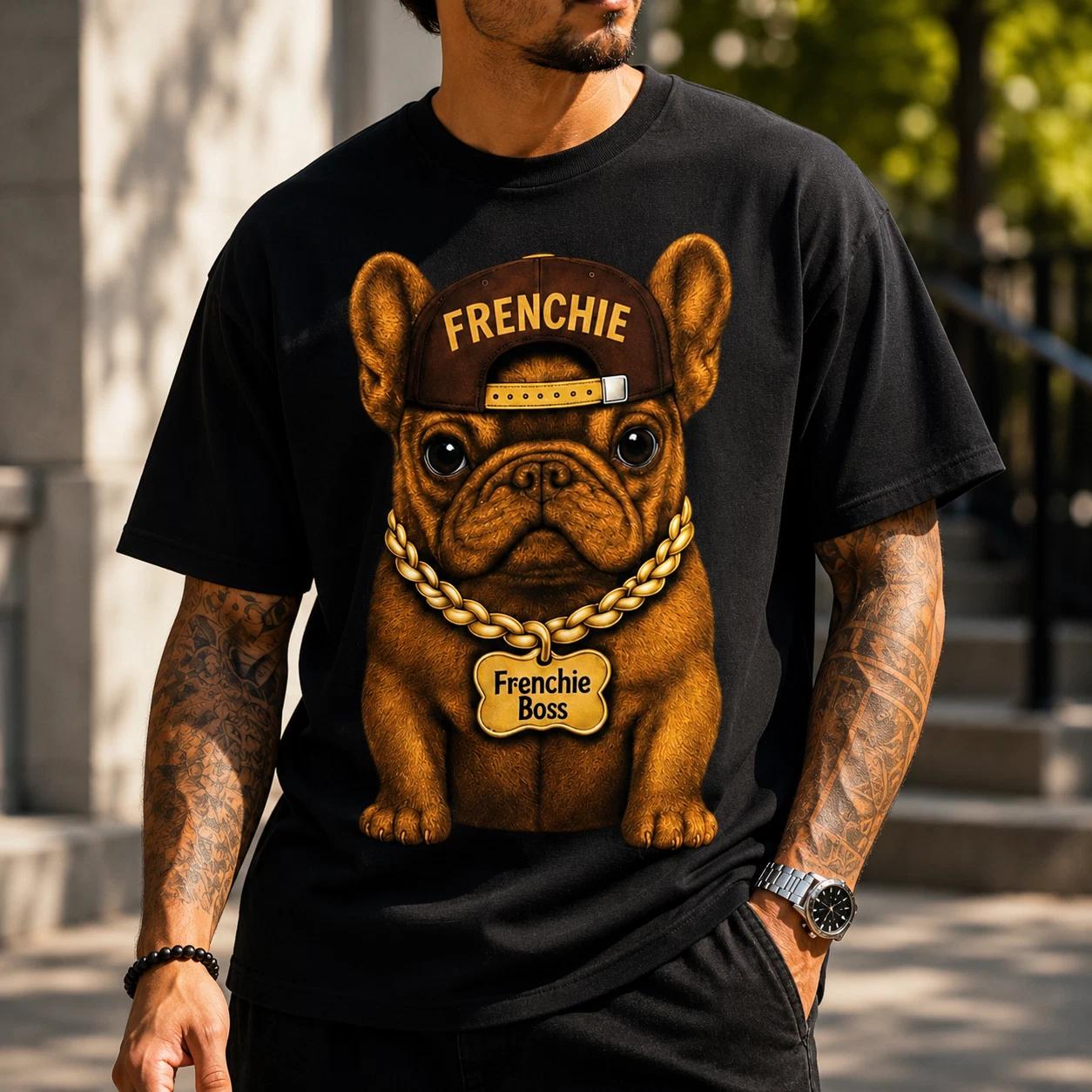 French Bulldog Hip Hop Shirt Frenchie Boss Dog Graphic T-Shirt 3XL