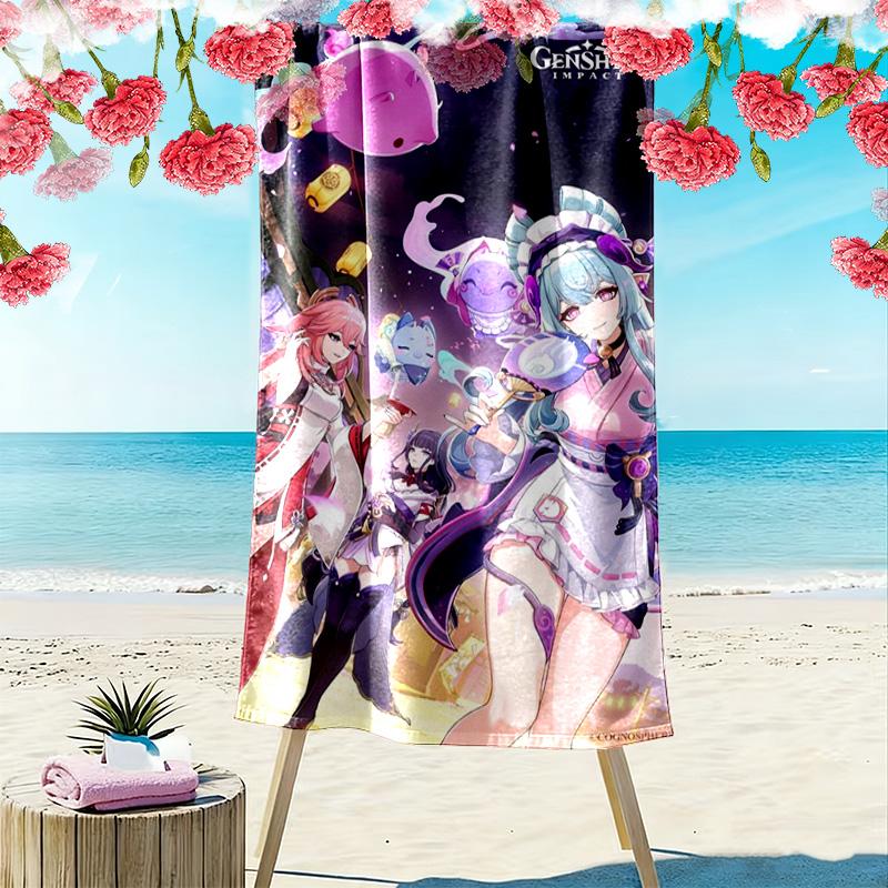 Genshin Impact Poster Print Beach Towel, Large Soft Quick Dry Towel for Beach Camping Swimming