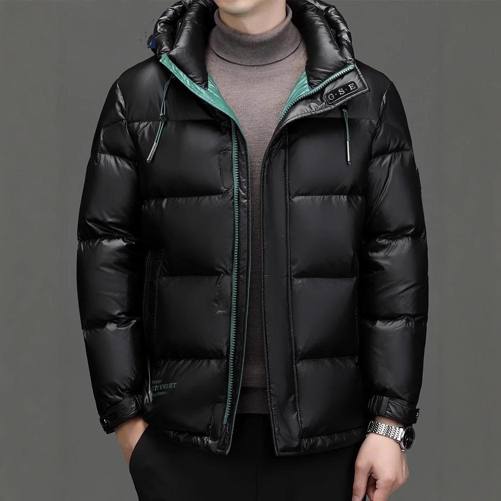 Black gold and white duck down men's down jacket thickened and warm in winter Middle-aged cold weather clothing Hooded jacket top men's cotton jacket