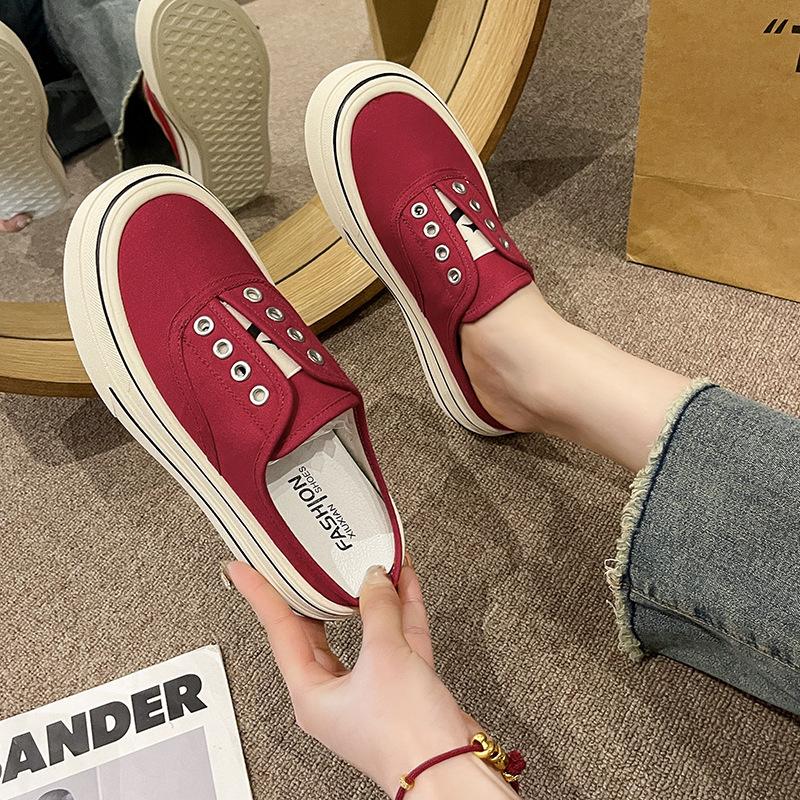 Fashion Slip on Comfortable Canvas Casual Shoes Women's Mules Thick Bottom Versatile Adults Footwear Spring Autumn Lady Slippers Fashion