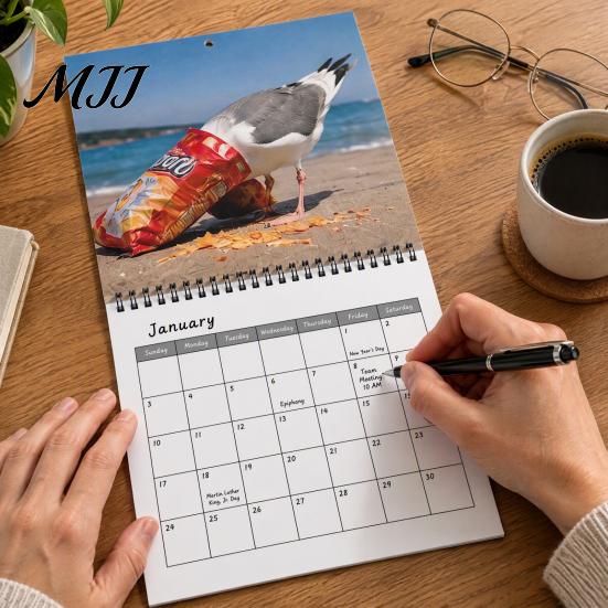 Annual Schedule Organizer Seagull 2027 Wall Calendar, Funny Seaside 12 Monthly Spiral Creative Office Decor Binding Hanging Planner with Thick