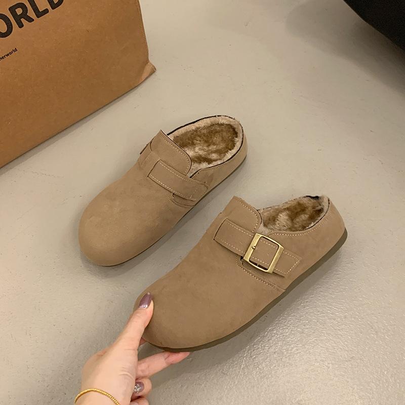 

The main push shows that the feet are small~! Birken velvet lazy half slippers women wear Birken wool cotton slippers with thick soles in winter 42 хаки