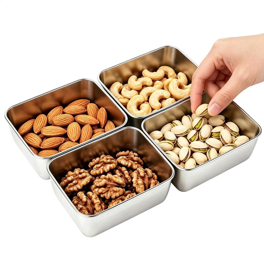 1PC Stainless Steel Food Storage Container Rectangle Dish with Cover Noodles Fruit Tray Lunch Box Thick Refrigerator Organizer