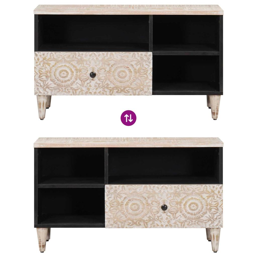 TV Cabinet with Shelf White 80 x 33.5 x 46 cm Solid Mango Wood