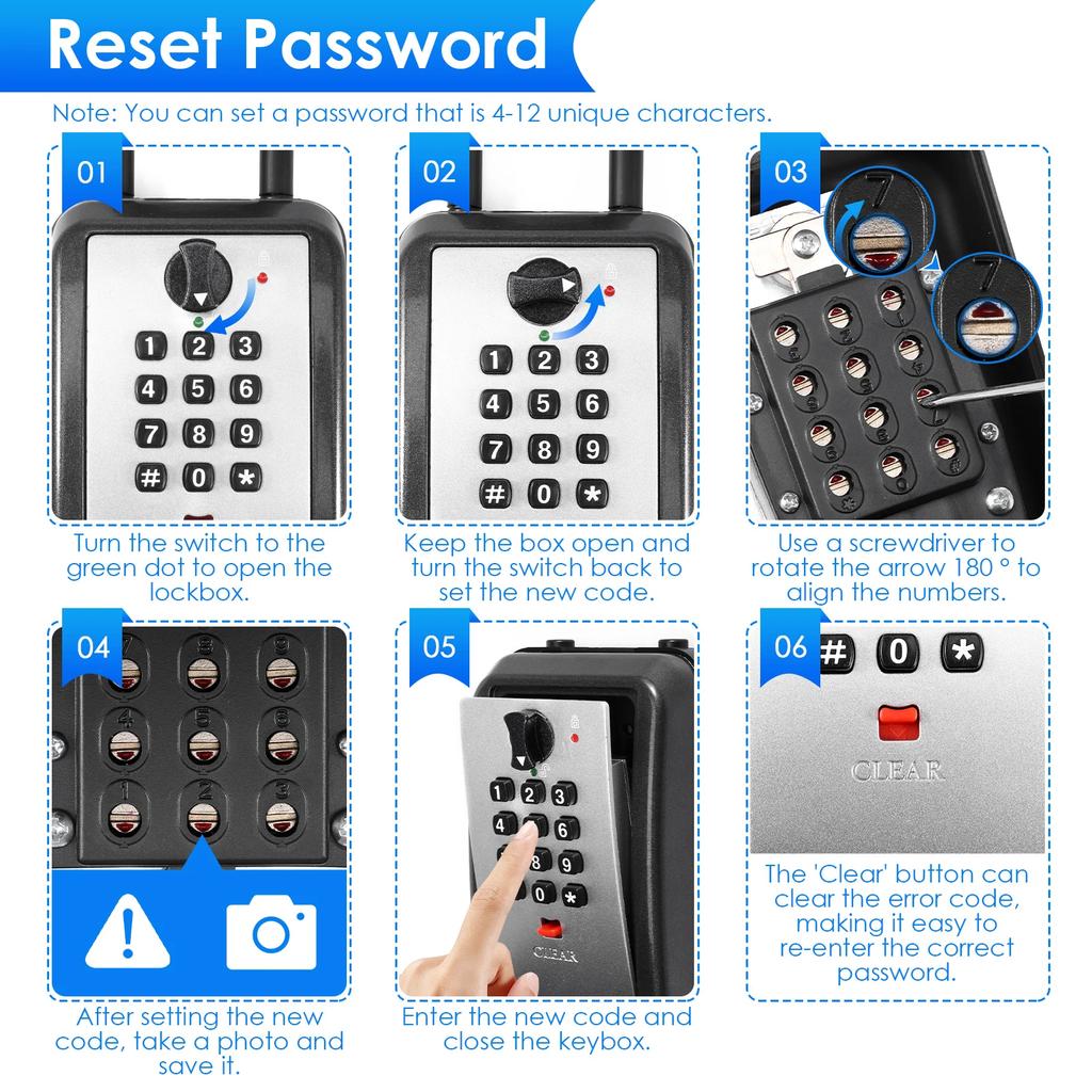 12 Digit Combination Lock Box Wall Safe Key Lock Box Large Capacity Weatherproof Outdoor Lockbox Spare Key Safe Storage Lock Box