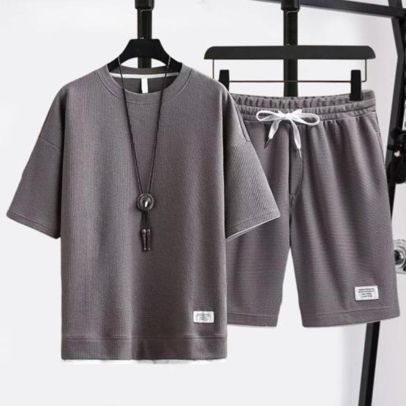 2026 3A Casual Outfit Trendy Drawstring Knee Length Casual Outfit Waffle Texture T-shirt Wide Leg Shorts Leisure Outfit Daily Garment