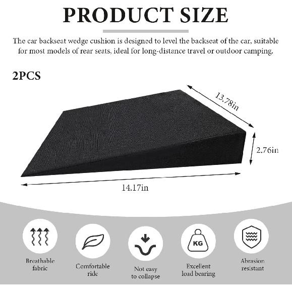 2PCS Auto Seat Wedge Leveling Cushion, Comfortable Ergonomic Wedge Foam Pad Car Seat Cushion, Angled Design Rear Seat Pad Office Chair Support Cush
