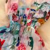 New 2024 Summer Gorgeous Flower Print Chiffon Holiday Long Dress Boho Women's Sexy Deep V Neck Sleeveless Ruffles Buttons Robe