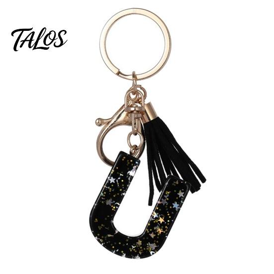 A-Z Charm Keychain Pendant, Sequins Star Letter with Tassel, Alphabet Initial Metal Keyring for Handbag Backpack Bag Pendant Key Holder