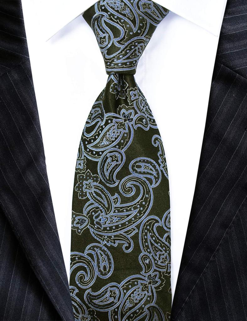 [Towergem] Men's Premium Tie 100% Silk Black Blue Paisley Tie