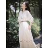 Boho Hollow Embroidery Midi Dress, Tassel V Neck 3/4 Sleeve Dress with Free Woven Belt, 75% Polyester S-XL
