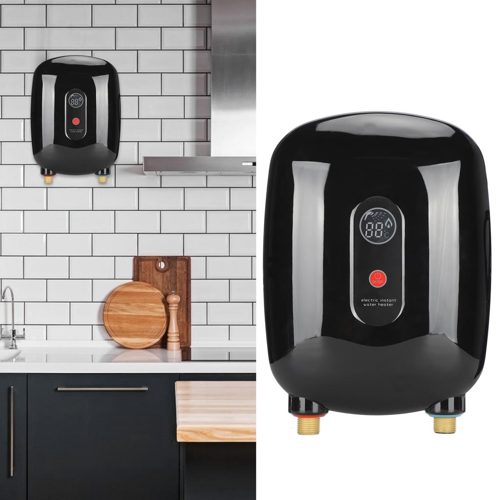 Electric Water Heater Home Tankless Instant Heating Equipment Boiler with LCD DisplayBlack US 110V