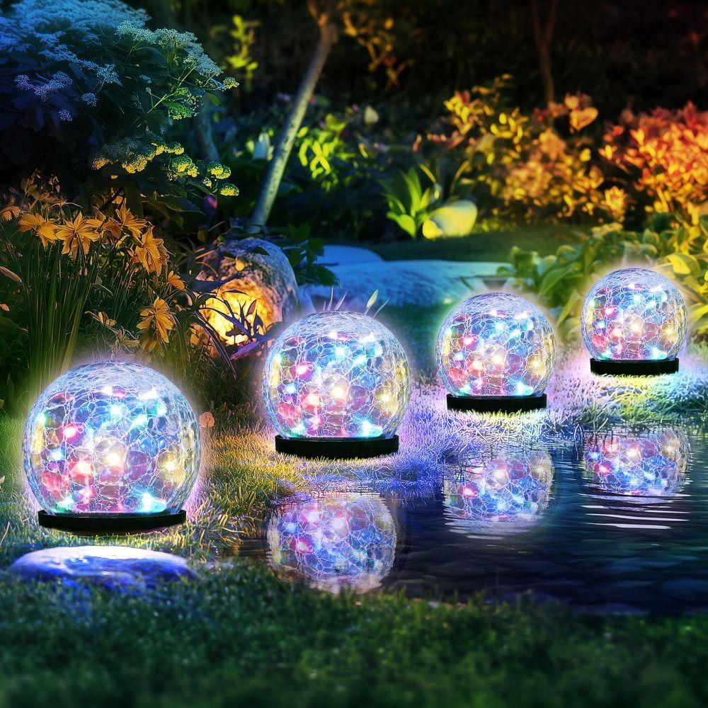 Waterproof Solar Globes Cracked Glass Solar Energy Solar Lights Light Control Warm and Colorful Light Globe Lights Path