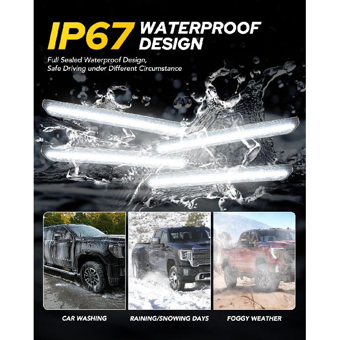 AUTOONE White LED Strip Side Marker Lights Compatible With -2025 GMC Sierra 2500HD 3500HD, Pickup Side Parking Position Lamp Front & Rear Turn Signal