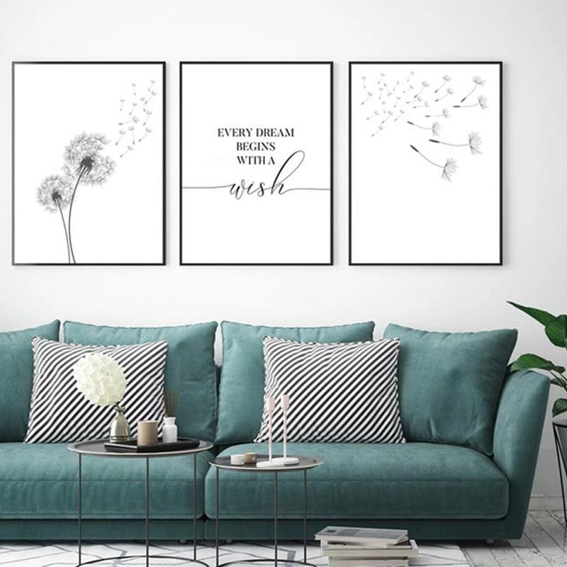 Dandelion Wall Art Canvas Painting Make Wish Dandelion Poster Prints Nordic Style Minimalist Living Room Bedroom Home Decor