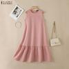 ZANZEA Women Casual Round Neck Solid Color Loose Sleeveless Dress