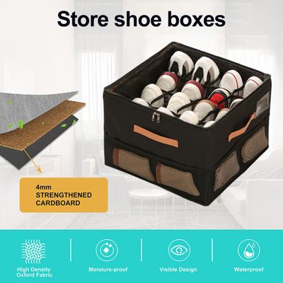 Shoe Storage Bin with Clear Cover Zipper Closure Large Capacity Multiple Compartments Shoe Organizer Adjustable Dividers