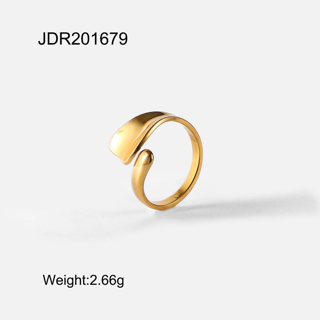 Youthway Mode Unregelmäßiger Metalltextur Offener Ring Edelstahl PVD-beschichtet Gold Damen Wasserdicht Stilvoller Schmuck