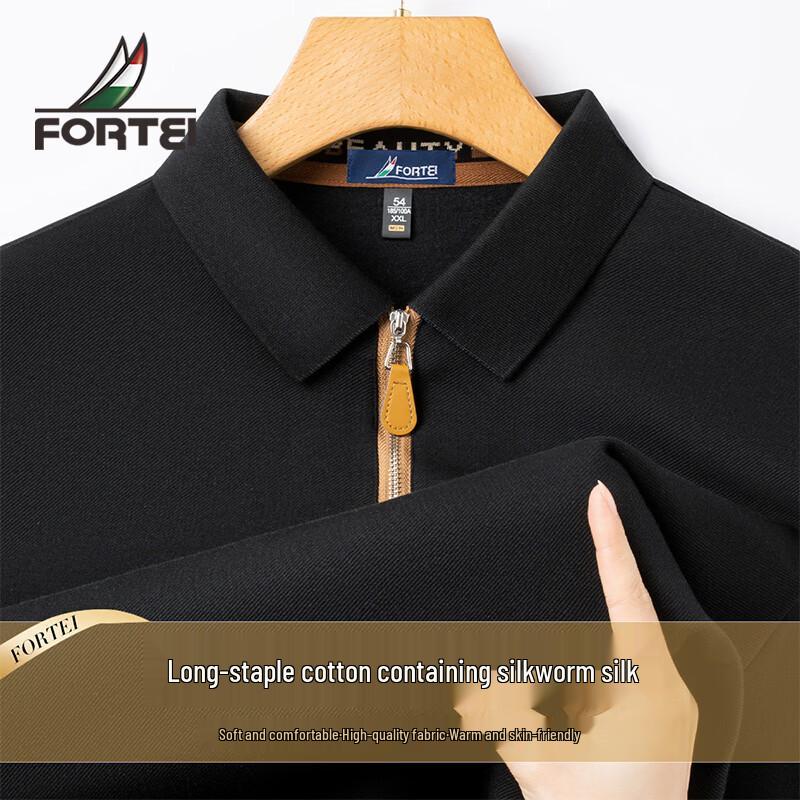 Futing Men's Half-Zip Polo Sweatshirt with Silk & Cotton Blend