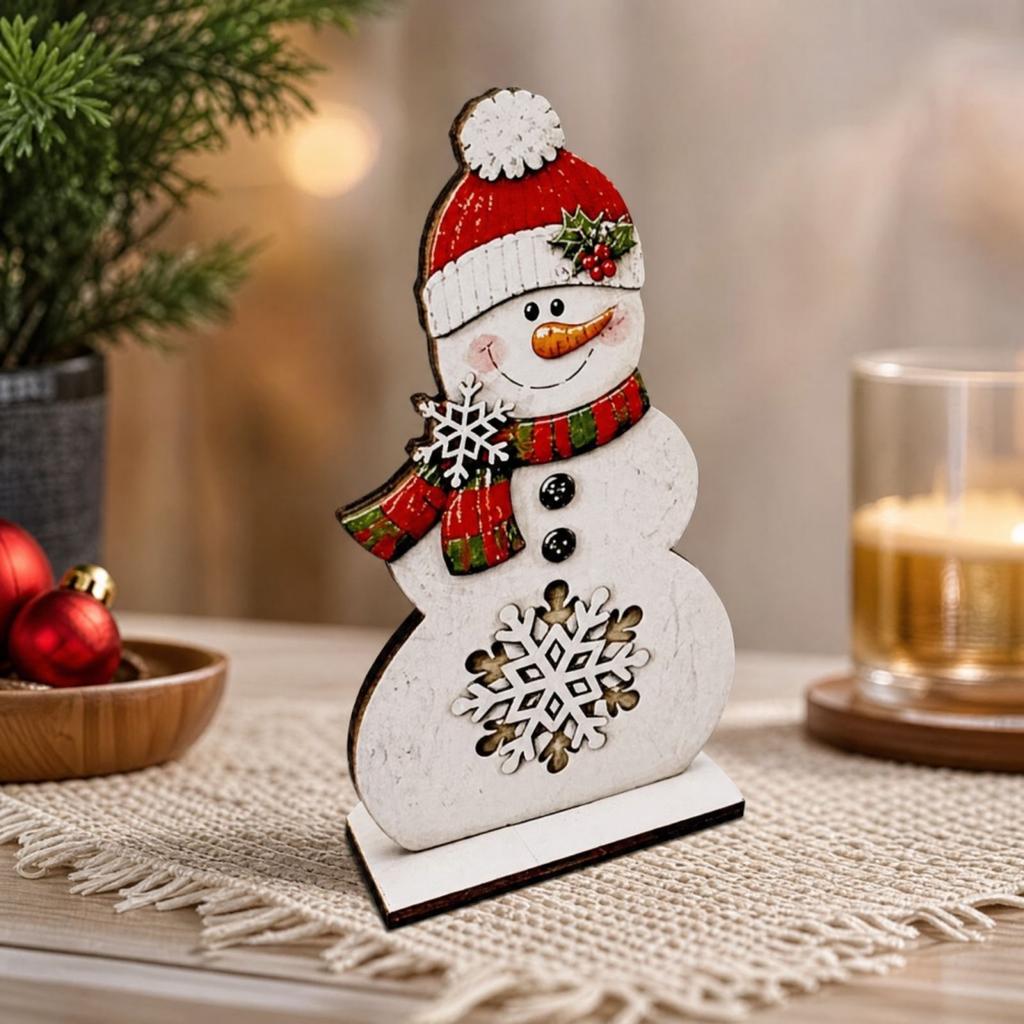 Christmas Wooden Snowman Figurine, Desktop Decoration and Creative Gift