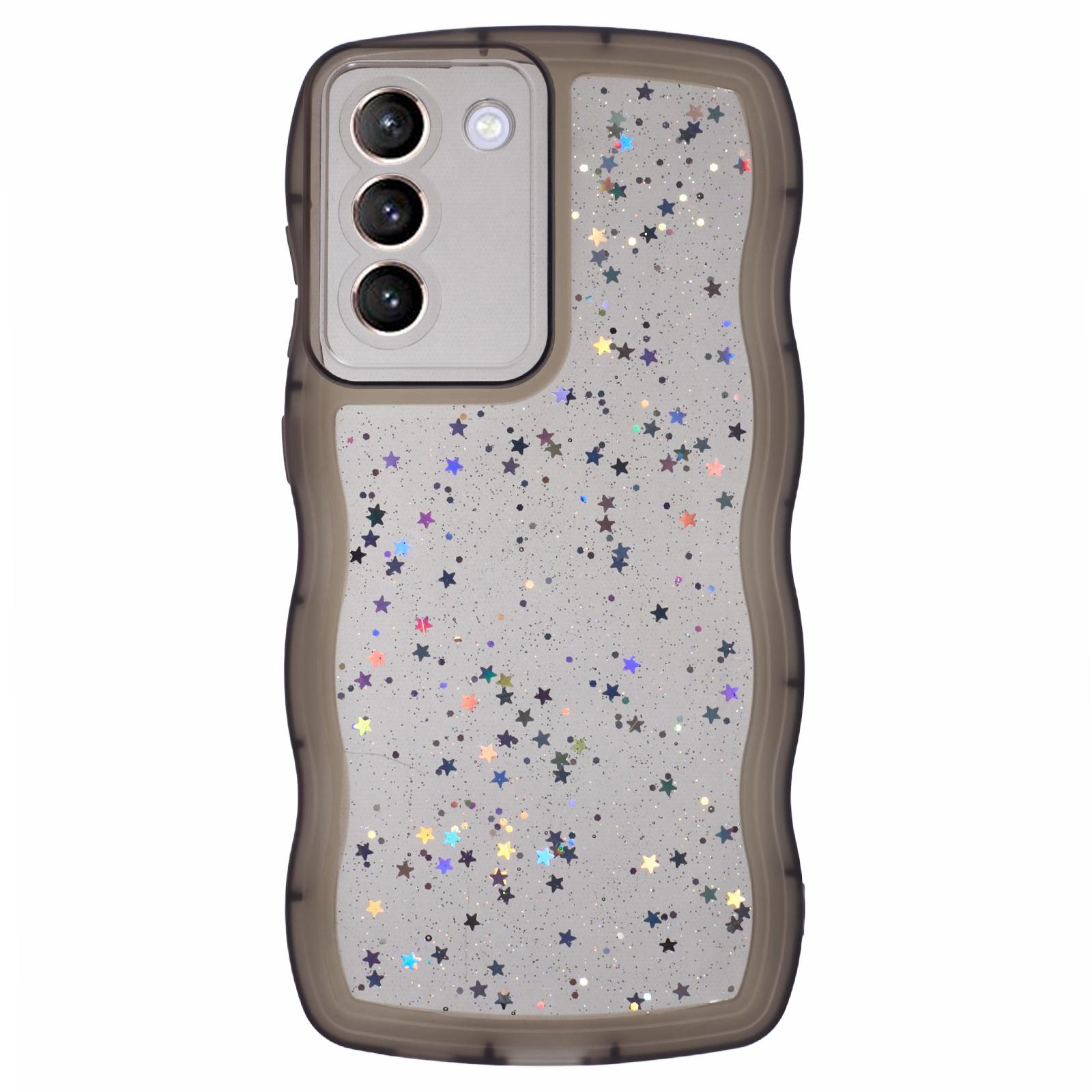 

JTW Series for Samsung Galaxy S21 FE 5G Case Wave Frame Curly Shape TPU Epoxy Phone Cover Transparent Black