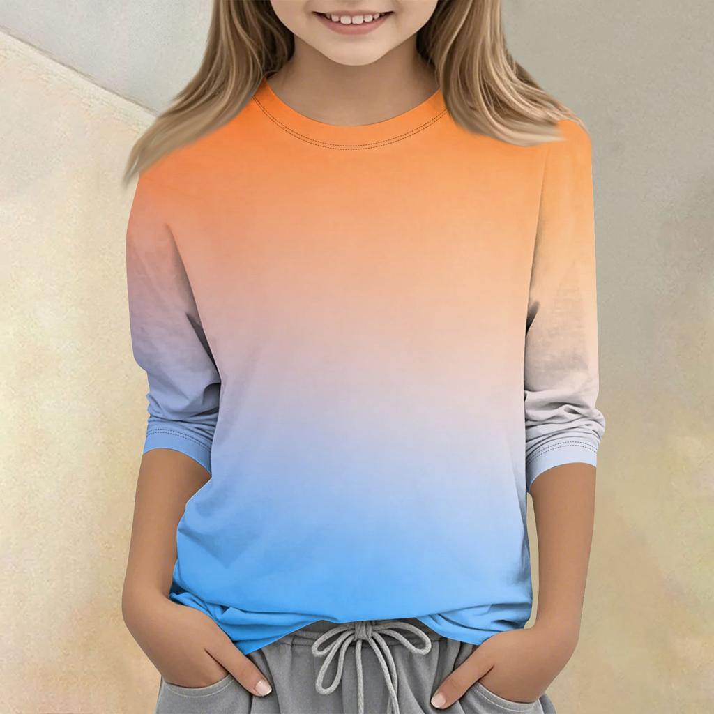 Children's Printed Round Neck Seven Quarter Sleeve Casual T-shirt