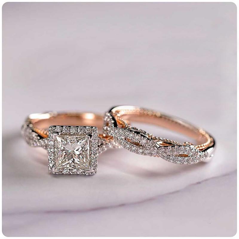 Delicate Design Couple Rings Wedding Ceremony Accessories with Dazzling Zirconia Women Men Exquisite Engagement Jewelry