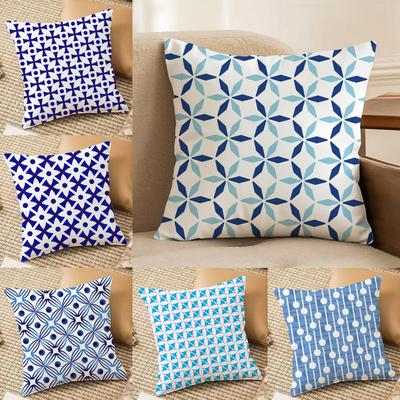 Blue and White Geometric Cushion Cover Soft Plush DoubleSided Printed Sofa Pillow Cushion Cover Cozy AllSeason Decor Gift