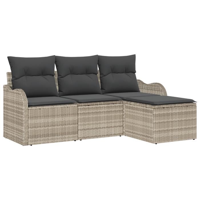 4-Piece Garden Sofa Set with Light Grey Cushions In Poly Rattan, 2-Seater Garden Sofa with Storage 3354321
