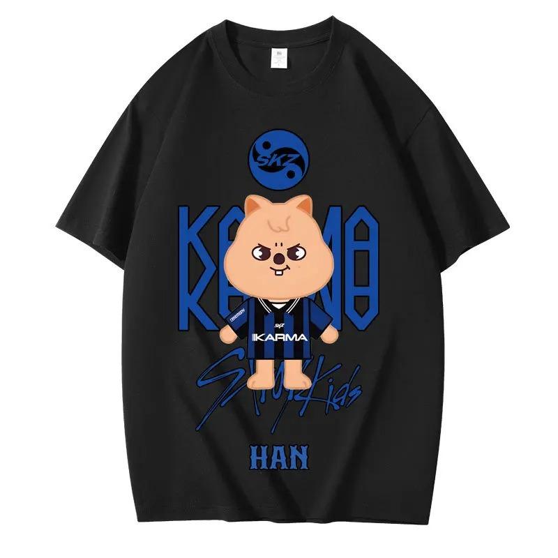 KPOP KARMA HYUNJIN Με Σχέδιο Κινουμένων Σχεδίων Σούπερ Μεγάλο Casual Χαριτωμένο Μόδα Γυναικείο T-shirt Κορεάτικη Μόδα Θαυμαστές Βαμβακερό T-shirt Harajuku Top