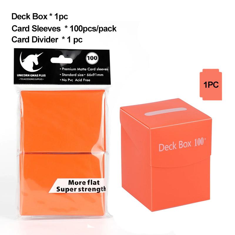 Cards Deck Box for Pokemon MTG TCG Trading Cards with 1pc Divider and 100PCS 66x91mm Matte Standard Size Card Sleeve for TCG MTG