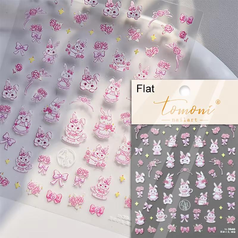 1pcs Cute Sketching Graffiti Animal Cat Dog Rabbit Bear Laser Nail Art Sticker Designs Self Adhesive Decoration Decal Acessories