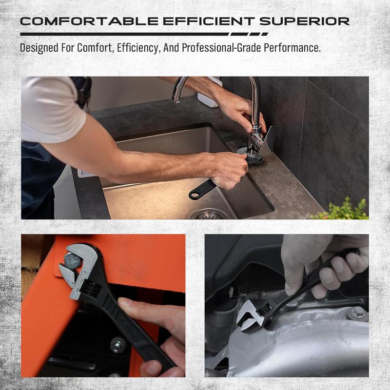 6 8 10 12 Inch Adjustable Wrench Set Corrosion Resistant Black Oxide Finish for Automotive Plumbing Household Repairs