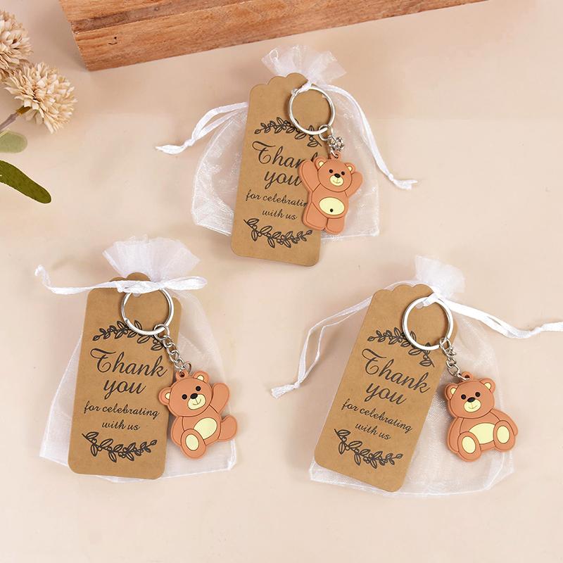 10/30Pcs Baby Shower Souvenirs Gift Organizer Bag with Bear Keychain Thank You Kraft Tag Girl Boy Birthday Party Favors for Guests