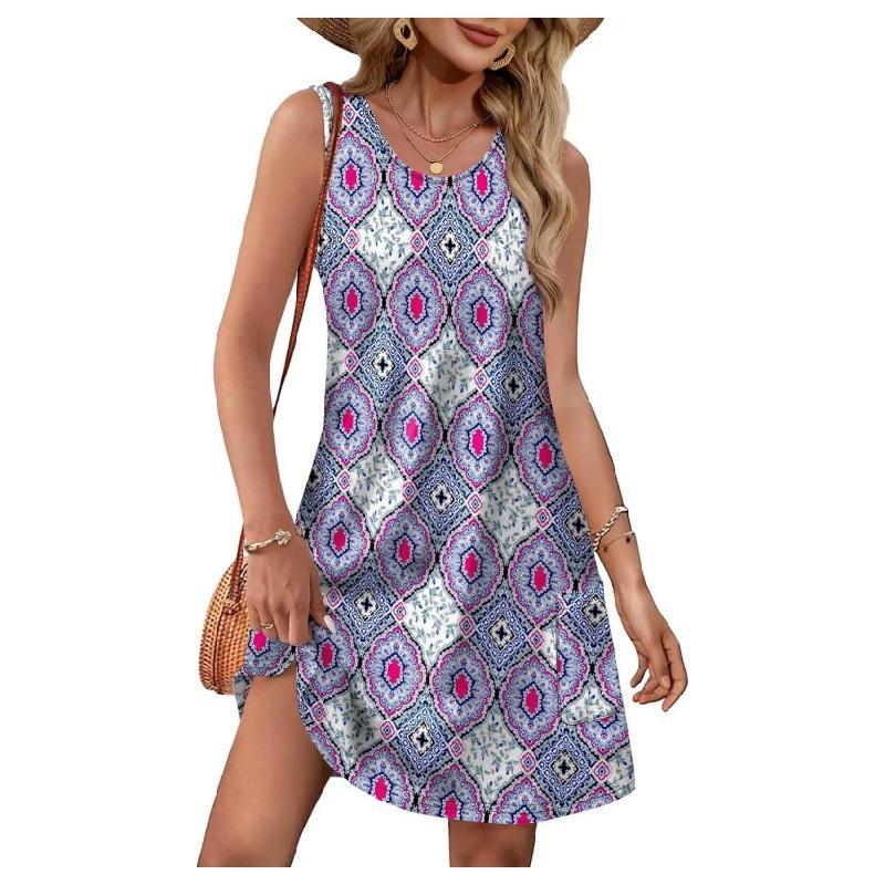 Spring and summer new models for hot-selling ins wind sleeveless printed suspender dress