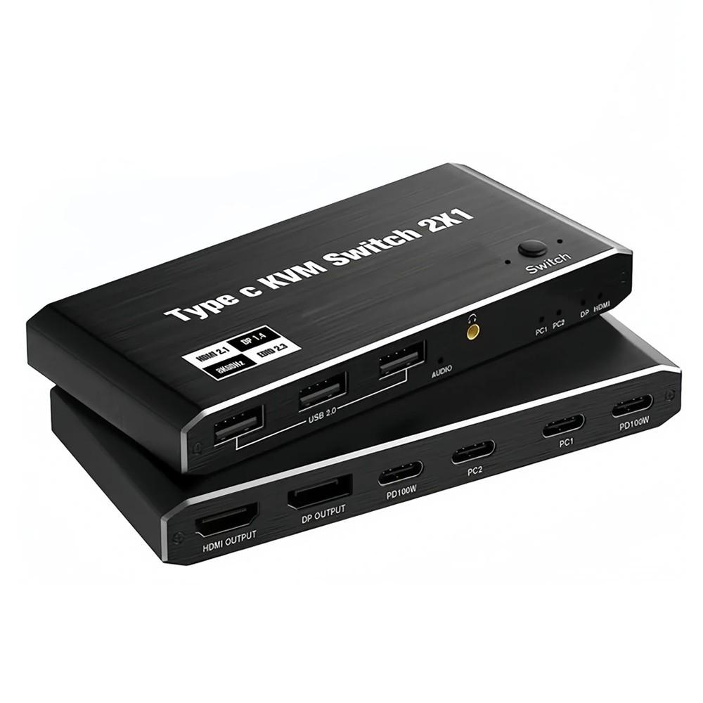 

Перемикач KVM Type C з 3 портами USB 2.0 8K 60 Гц HD/DP Зарядка PD 100 Вт для 2 комп ютерів 1 монітор As Shown A