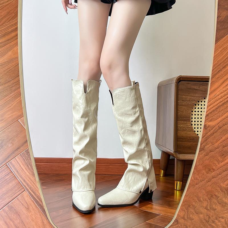 Large size-4 white pointed trousers Martin boots women's new British Knights Chelsea high boots