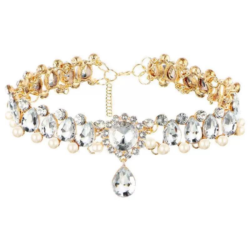 1PC Light Luxury Full Diamond Tassel Pearl Water Drop Flower Necklace Women, Fashion High Sense Luxury Collarbone Chain