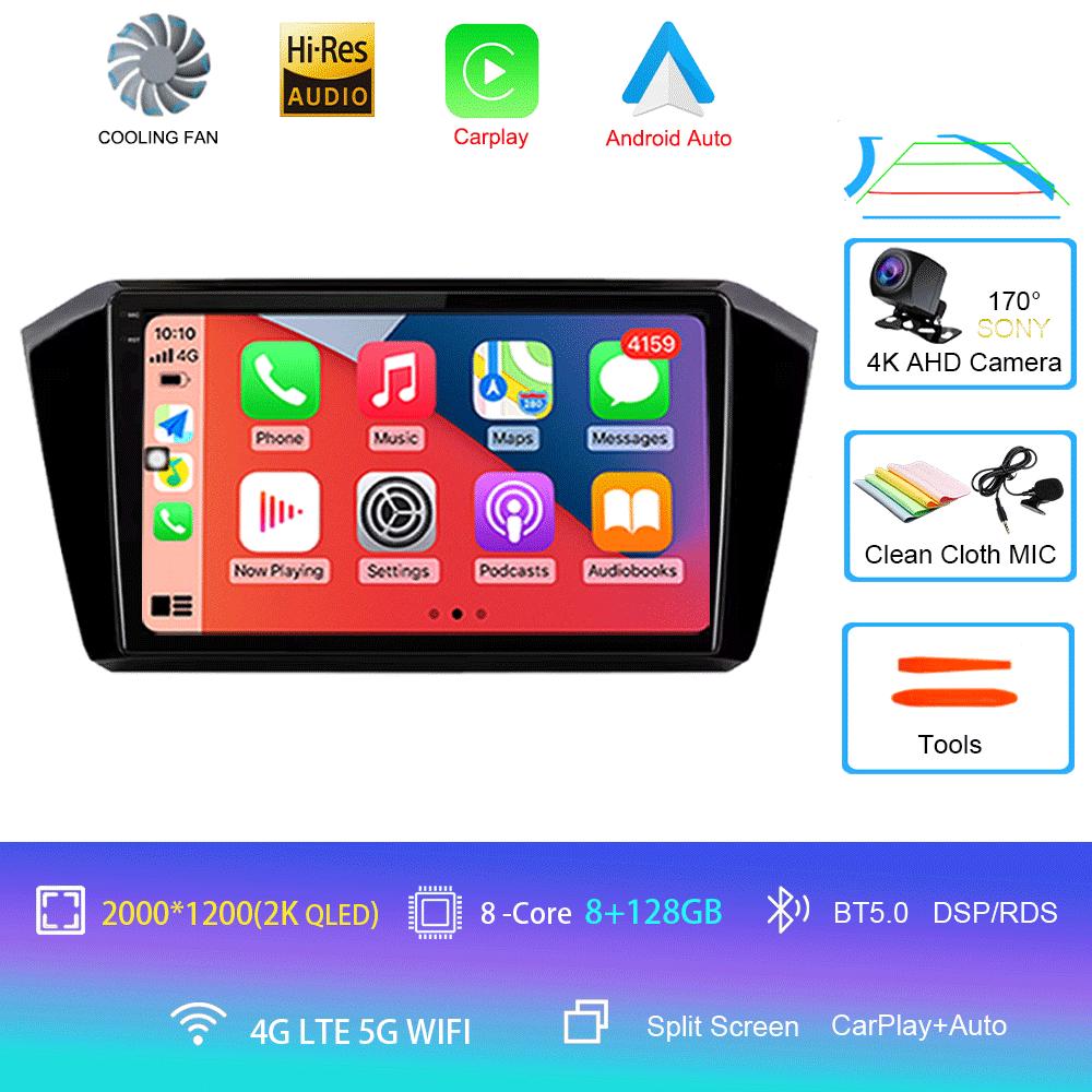 For VW Passat B8 2015 2016 2017 - 2020 Android 14 Car Radio Multimedia Player Autoradio GPS Navigation Wireless Carplay QLED 4G