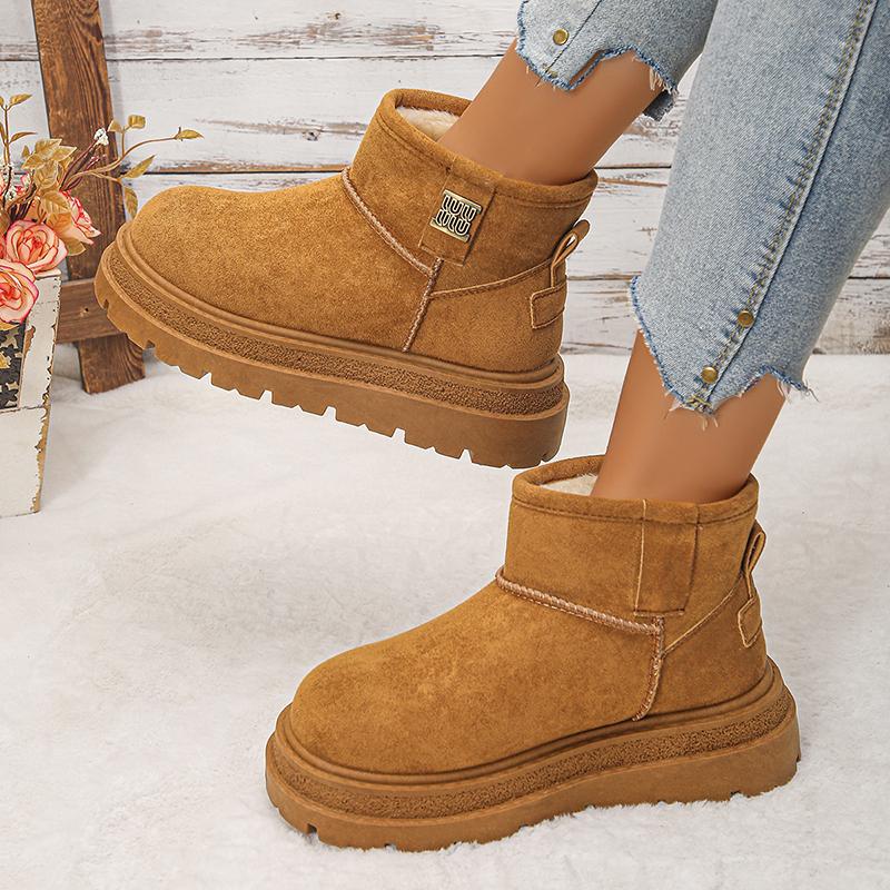 Fashion Thicken Plush Platform Snow Boots Women Non Slip Thick Sole Winter Boots Woman Faux Suede Warm Fleece Lining Cotton Padded Shoes