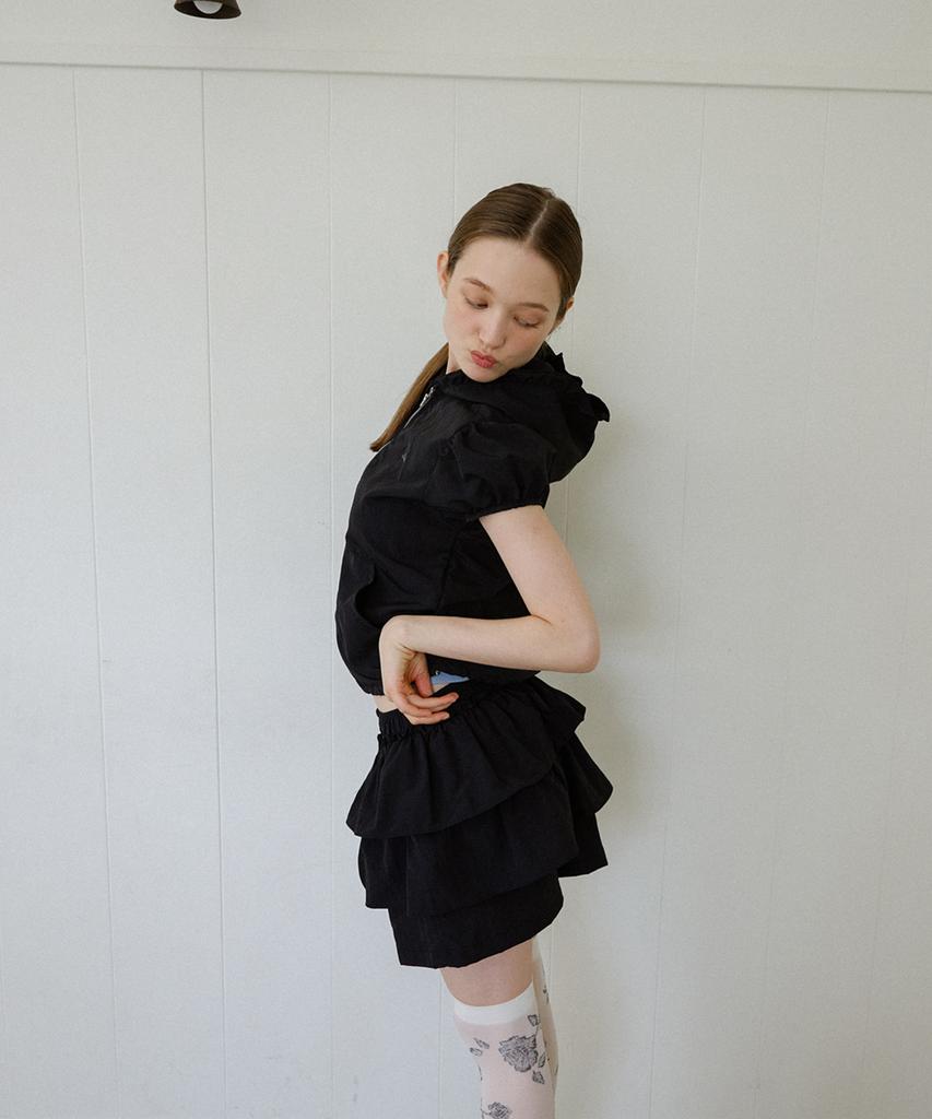 Leteoli Nylon Frill Pants_Black
