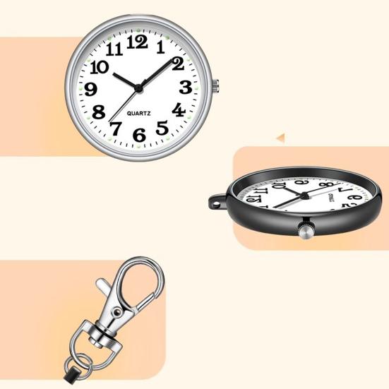 Watch Keychain Circular Dial High Precision Quartz Movement Pointer Silent Watch Compact Hook Keyring Watch