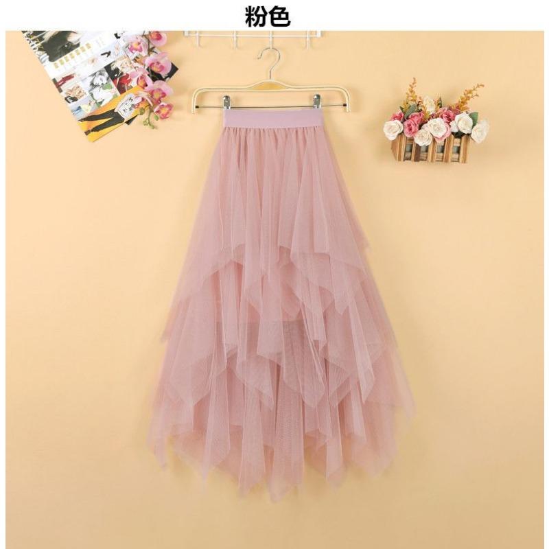 Irregular Mesh Skirt for Female Students Korean Style Pleated Skirt Mid-length Gauze Skirt