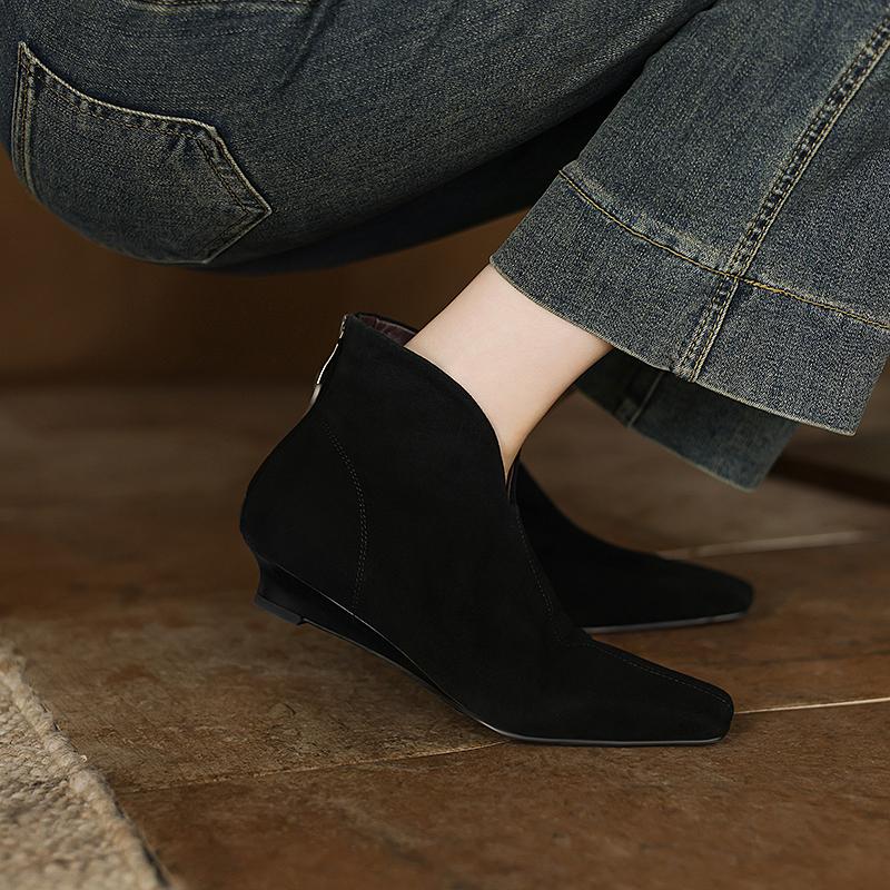 Fashion 2025 NEW Autumn Women Shoes Square Toe Med Heel Women Boots Kid Suede Leather Ankle Boots Winter Elegant Modern Boots